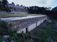 House of the Doves Front Side at Uxmal Ruins - uxmal mayan ruins,uxmal mayan temple,mayan temple pictures,mayan ruins photos